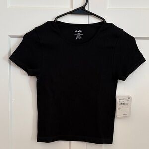 Elodie Black Ribbed Short Sleeve Tee